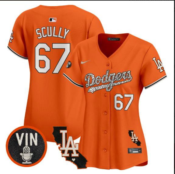Women Los Angeles Dodgers #67 Scully 2025 orange Limited Stitched Jersey style 2
